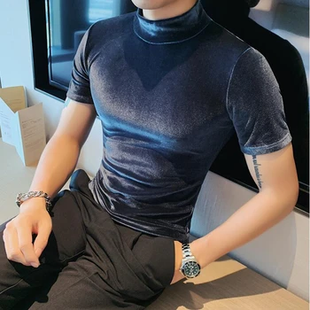Kevad-Suvine Meeste Solid Color Pool kõrge kaelusega Lapp Lühikese Varrukaga T-särk korea Versioon Slim aluskiht Mehed Pingul T-särk Top