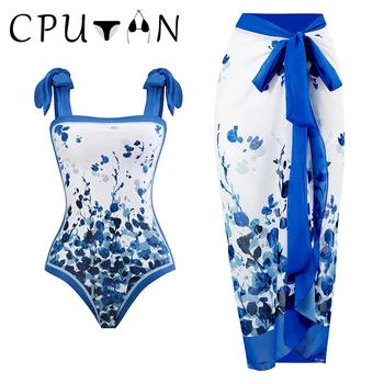 CPUTAN 2023 Uus Sinine Seksikas Ühes Tükis Ujumistrikoo Bikiinid Seelik, Lilleline Naiste Vintage Print Supelrõivad 3D Lill Ujumine Ülikond Kleit