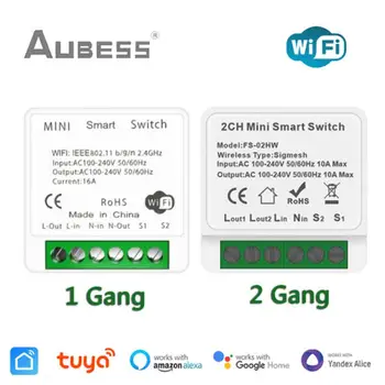 Tuya 16A 1 / 2 Gang Mini Wifi Lüliti Smart Elu APP DIY 2 Kanalit Relee 2 Viisil Kontrollida Töö Yandex Alice Alexa Google Kodu