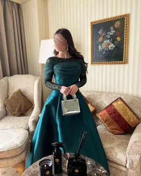 Saudi Araabia Litrid Pikkade Varrukatega Naiste Prom Dress-line O-Kaeluse Pahkluu Pikkus Õhtu Pool Hommikumantlid