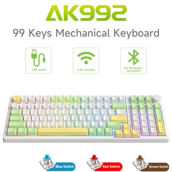 AJAZZ AK992 RGB 100 Võtmed Bluetooth Mängude Mehaaniline Klaviatuur Hot Swap Klaviatuur Wireless 2.4 G USB-Tri-mode Gamer Sülearvuti