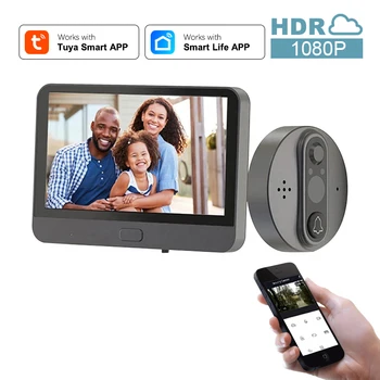 Tuya Smart WiFi Uksekell with1080P Kaamera Video Peephole 4.3-Tolline LCD Ekraan PIR liikumistuvastus Smart Video Intercom Doorhone