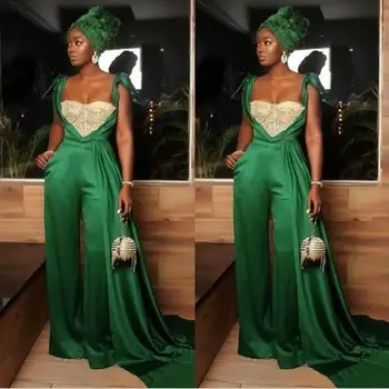 Roheline Aafrika 2020 Jumpsuits Tanssiaiset Kleidid Kullake Helmed Crystal õhtukleit Pluss Suurus Šikk Pool Kleit abendkleider