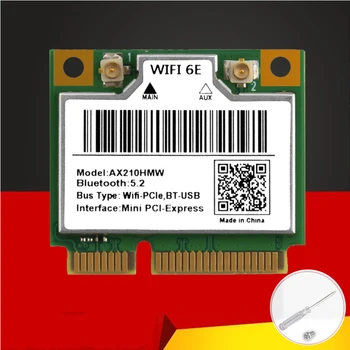 UUS WiFi 6E AX210HMW Mini PCIE Wifi Kaart Intel AX210 5374Mbps Bluetooth5.2 802.11 ax 2.4 G/5G/6G WiFi 6 AX210 Traadita Adapter