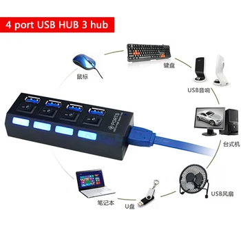 USB 3.0 Hub 5Gbps kiire Multi USB-Jaoturi 3-Hab Kasutada Power Adapter 4-Port Mitu Expander keskus Koos Lüliti ARVUTI Sülearvuti