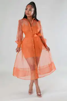 Solid Color High Street Fashion Naiste Kaks Tööd Komplekti Varrukateta Kleidid + Pikk Varrukas Õhuke Võrgusilma Mantlid Pikk Tops Hulgimüük