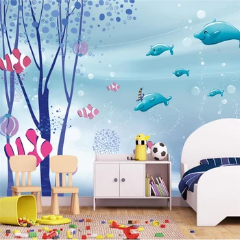 Kohandatud suure tapeet 3d cute cartoon veealuse ocean world laste tuba taust seina kaunistamiseks maali taustapildid