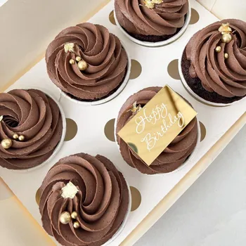 Ristküliku Külg Kuld Happy Birthday Cake Torukübar Cupcake Toppers Beebi Sünnipäev Kook Dekoratsioonid Kook Dekoreerimiseks Vahendid