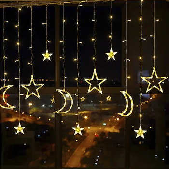 Kuu Star LED Tuled String Jõulud Uus Aasta Kardin Ripub Lambi Eid Mubarak Partei Teenetemärgi Kodu Magamistuba Ramadan Kareem