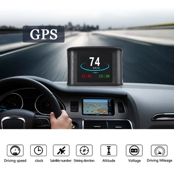 Auto LCD-Head Up Display +GPS Auto Spidomeeter Temperatuuri RPM Läbisõit Guage Üle-kiirus Alarm Üle-pinge Alram