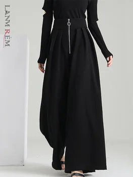 LANMREM Naiste Püksid 2022 Sügisel Kõrge Vöökoht Tõmblukk Vabaaja Vertikaalne Lai Jalg Püksid Naiste Fashion Streetwear 2W440