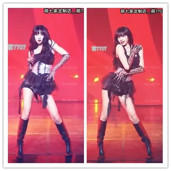 kpop korea Kuulsus silma sexy vesti pilduma olkaimeton mini kleit+slim Kõrge vöökoht Elastne lühikesed püksid naiste jazz tantsu show varustus