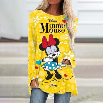 2023 Uus Valge Kleit Streetwear Disney Mickey ja Minnie Daamid Vabaaja Harajuku Meeskonna Kaela Lahtine Pikk Varrukas T-Särk Kawaii Top