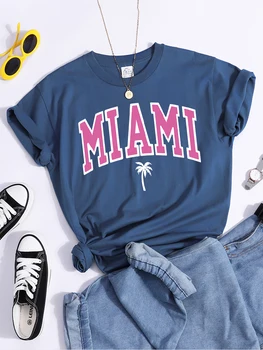 Miami Beach Prindi Tshirt Kõik-Mängu Loomingulisus Tshirts Mood Üksikute Softt-Särgi Ümber Kaela Mugavad Naiste Top Tee