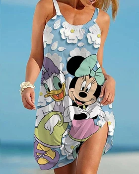 Uus Spagetid Rihmad Lahti Mugavuse Beach Kleit Disney Seksikas Naiste Kleit Varrukateta Mickey ja Minnie Prindi Hem Mini Kleit