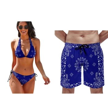 2023 Suvel Supelrõivad Sexy Bikini Meeste Beach Püksid Paar Set Beach Party Sall Soonikut Push Up Supelrõivad Lace Up Reguleerimine