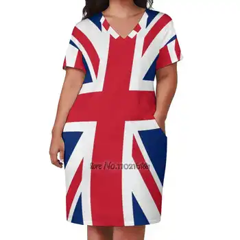 Jack Lahti V-Kaeluse, Lühikeste Varrukate Elegantne Seelik Kõrge Kvaliteediga Kleit Kerge Kangast Seelik Jack Ühendkuningriigi Lipp Lipu Uk