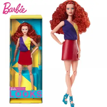 Barbie originaal Fashion Lokkis Punased Juuksed Värvi Plokk Komplekt koos Miniseelik Kollektsiooni Nukk Allkiri Retro Joonis Mänguasi Puhkus Kingitus