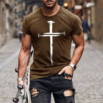 Suvel Vabaaja Kõik-Match Meeste Jeesuse Kristuse Rist 3D Trükitud T-Särk 2023 Uued Lühikesed Varrukad Liiga Ümber Kaela Streetwear