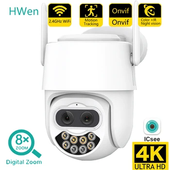 HWen 4K Dual Lens Wifi Turvalisus Kaamerad 8X Hübriid Zoom 8MP HD ICSee PTZ IP CCTV Alarm Cam VIDEOVALVE videovalve, IP Kaamera