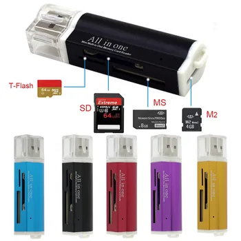 200PCS Alumiiniumist Multi all in 1 USB 2.0 Mälukaardi Lugeja, Adapteriga Micro SD SDHC; TF M2, MMC, MS PRO 4 IN 1 Mälukaardi Lugeja
