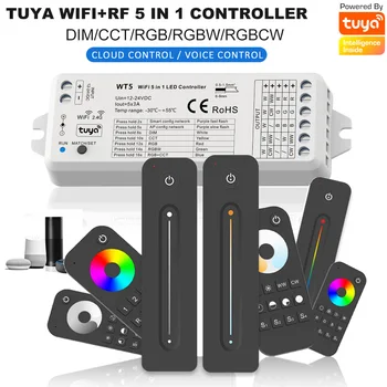TUYA WIFI 5in1 WT5 LED Kontroller Dimmer DC12V 24V RGB RGBW RGBCCT LED Valgus RF 4-Zone Touch pult Alexa