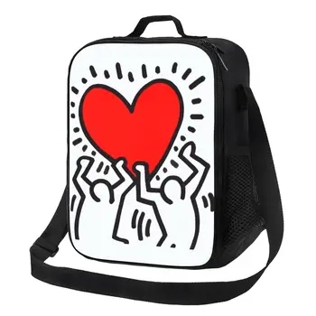 Custom Haring Punane Love Graffiti Lunch Bag Naiste Soe Jahedama Soojustatud karbi Lapsed Kooli