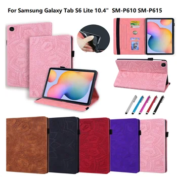 3D Reljeef Case For Samsung Galaxy Tab S6 Lite Kate SM-P610 SM-P615 P610 Etui PU Nahk Seista Kaane Tablett Rahakott Kaardi Funda