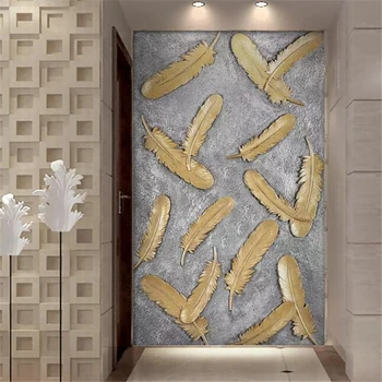 beibehang Kohandatud taustpildi 3D foto seinamaaling Põhjamaade tekstuur loominguline kuldne sulg sissepääs Koridori dekoratiivsed 3d tapeet seinamaaling