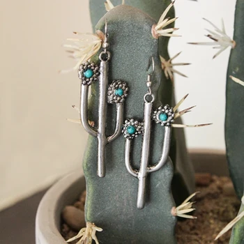 Bohemian Uus Cactus Kõrvarõngad Antiikne Hõbe Värvi Armas Taim Ehted Lill, Metall, Looduslikud Sinised Helmed Kivi Kõrvarõngad Naistele Gi