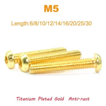 2/3/5/10tk M5 Titaani Plated Gold Hex Hexagon Socket Nupp Ümmargune Pea Kruvi Polt Legeeritud Teras, Bike Mootorratta Mudel Anti-rooste