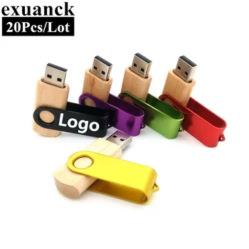 exuanck 20Pcs/Palju Custom Logo Kingitus Metall +Puidust Usb Flash Drive 32GB 64GB 16 GB 8 GB 4 GB Mälu USB Stick