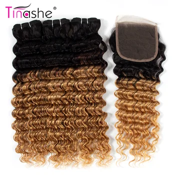 Tinashe Juuksed 1B 27 Mee Blond Värvitud Ombre Kimbud Koos Lõpetamise Remy Brasiilia juustest Sügav Laine 3 Kimbud Koos Sulgemine