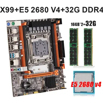 KEYIYOU X99H D4 LGA-2011-3 emaplaadi kit xeon E5 2680 V4 CPU 2tk X 16GB =32GB 2133MHz DDR4 mälu placa mãe x99